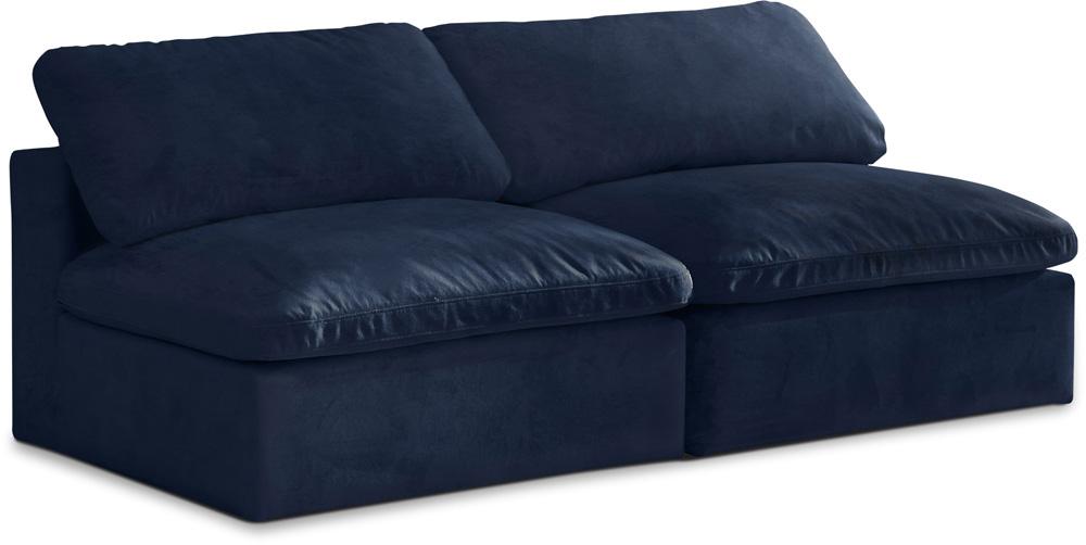 Meridian Furniture - Cozy Navy Velvet Comfort Modular Armless Sofa - 2Pc - 634Navy-S78 veiw 1