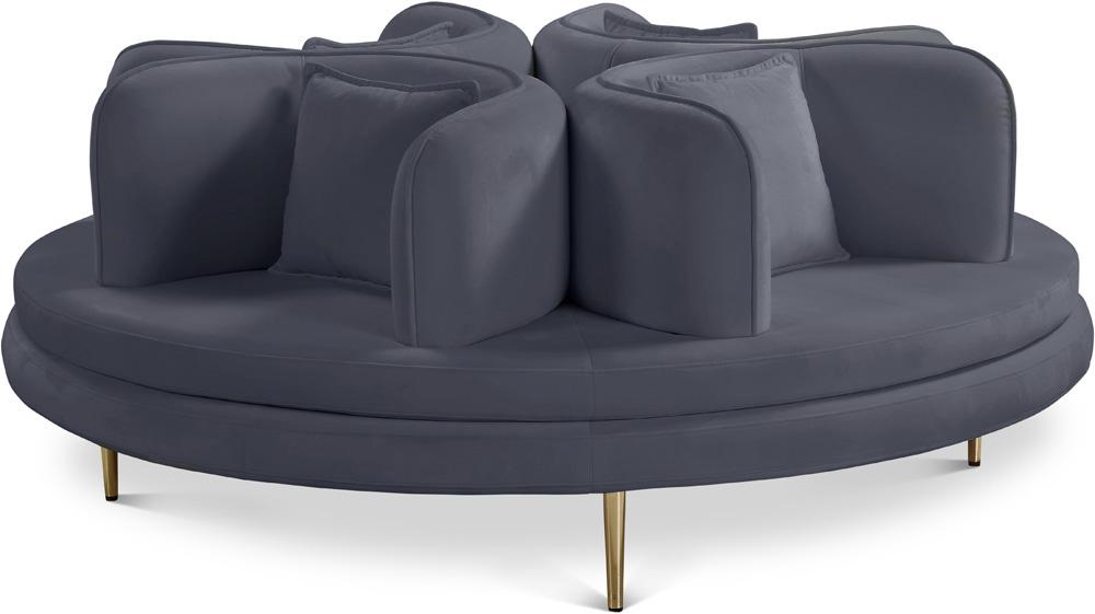 Meridian Furniture - Circlet Grey Velvet Round Sofa Settee - 627Grey veiw 1