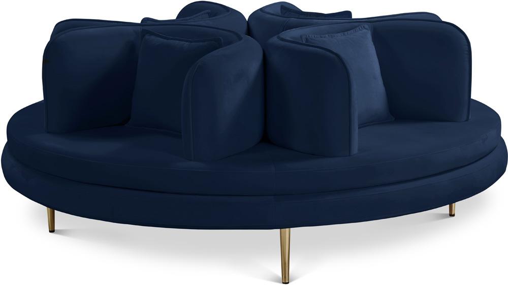 Meridian Furniture - Circlet Navy Velvet Round Sofa Settee - 627Navy veiw 1