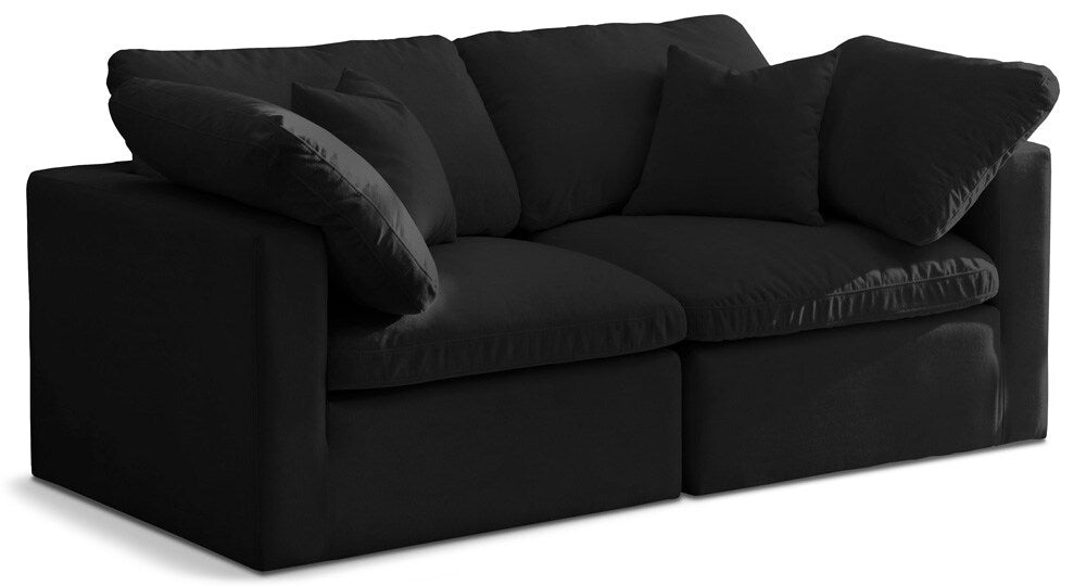 Meridian Furniture - Plush Black Velvet Standard Comfort Modular Sofa - 2Pc - 602Black-S70 veiw 1