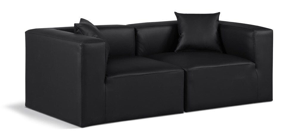Meridian Furniture - Cube Black Vegan Leather Modular Sofa - 2Pc - 668Black-S72B veiw 1