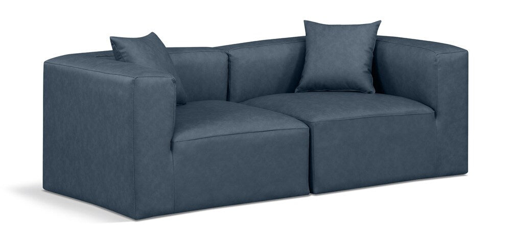 Meridian Furniture - Cube Navy Blue Vegan Leather Modular Sofa - 2Pc - 668Navy-S72B veiw 1