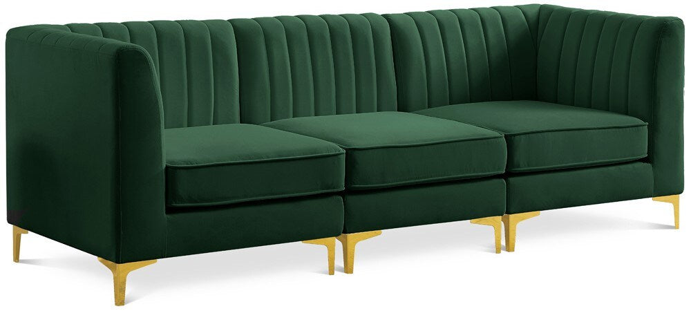 Meridian Furniture - Alina Green Velvet Modular Sectional - 3Pc - 604Green-S93 veiw 1