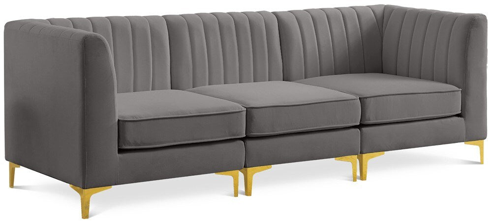 Meridian Furniture - Alina Grey Velvet Modular Sofa - 3Pc - 604Grey-S93 veiw 1
