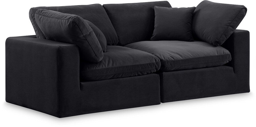Meridian Furniture - Comfy Black Velvet Modular Sofa - 2Pc - 189Black-S80 veiw 1