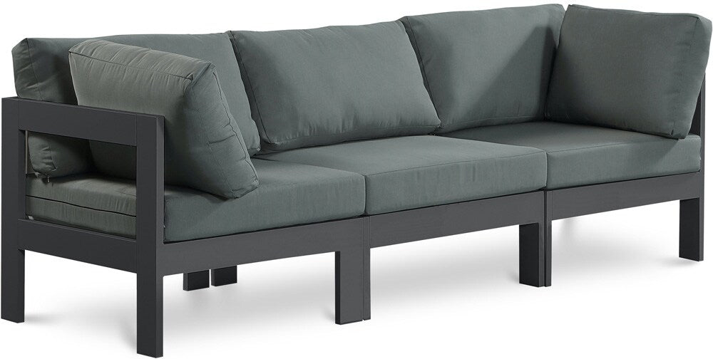Meridian Furniture - Nizuc Grey Water Resistant Fabric Outdoor Patio Modular Sofa - 3Pc - 376Grey-S90A veiw 1