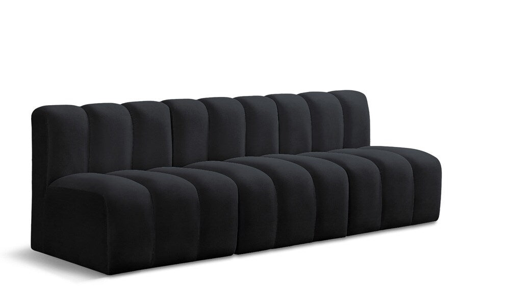 Meridian Furniture - Arc Black Velvet Modular Sofa - 3Pc - 103Black-S3F veiw 1