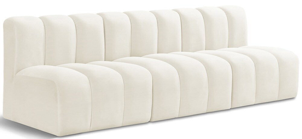 Meridian Furniture - Arc Cream Velvet Modular Sofa - 3Pc - 103Cream-S3F veiw 1