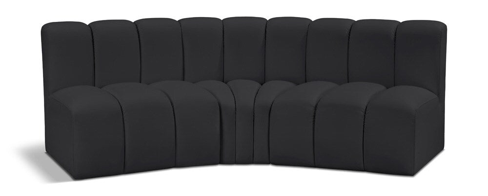 Meridian Furniture - Arc Black Vegan Leather Modular Sofa - 3Pc - 101Black-S3B veiw 1