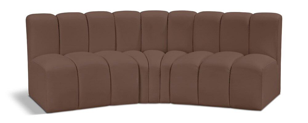 Meridian Furniture - Arc Brown Vegan Leather Modular Sofa - 3Pc - 101Brown-S3B veiw 1