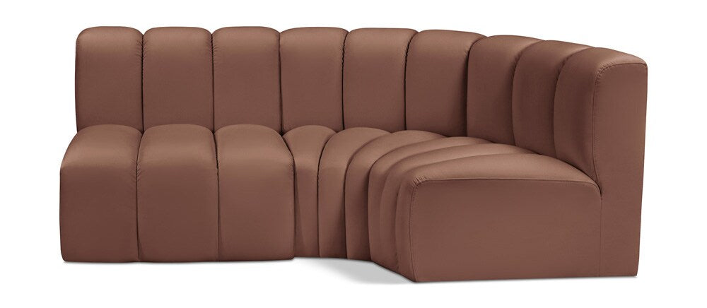 Meridian Furniture - Arc Cognac Vegan Leather Modular Sofa - 3Pc - 101Cognac-S3A veiw 1