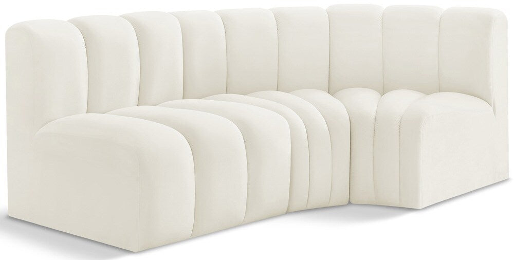Meridian Furniture - Arc Cream Velvet Modular Sofa - 3Pc - 103Cream-S3A veiw 1