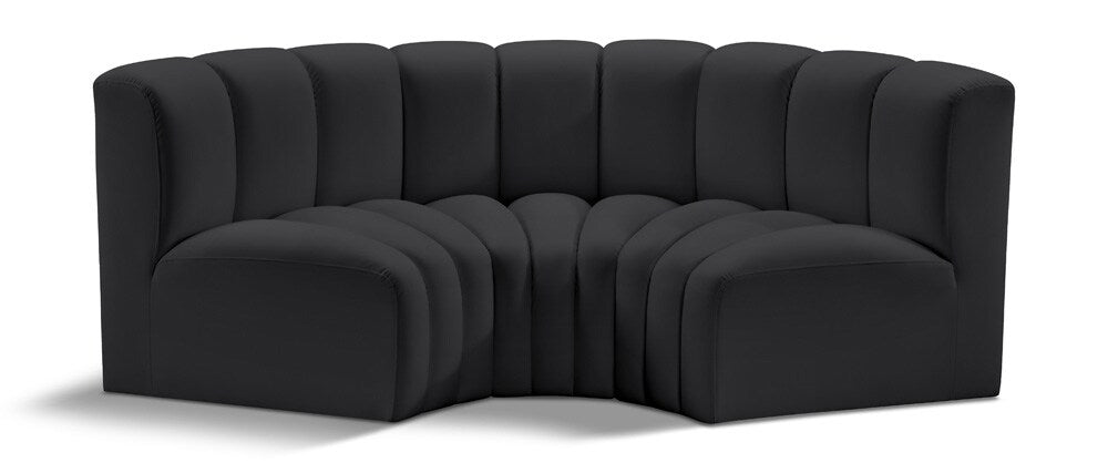 Meridian Furniture - Arc Black Vegan Leather Modular Sofa - 3Pc - 101Black-S3C veiw 1