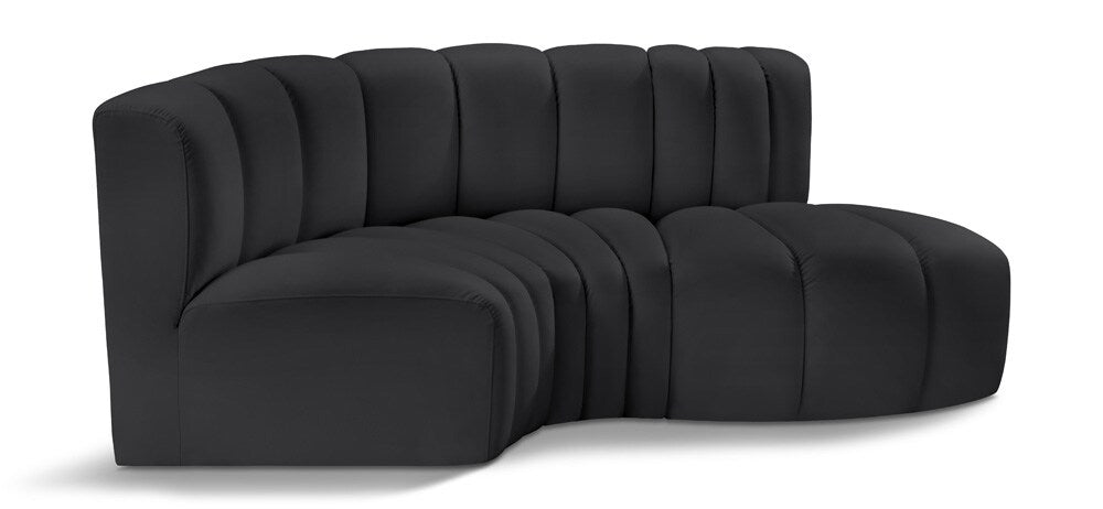 Meridian Furniture - Arc Black Vegan Leather Modular Sofa - 3Pc - 101Black-S3D veiw 1