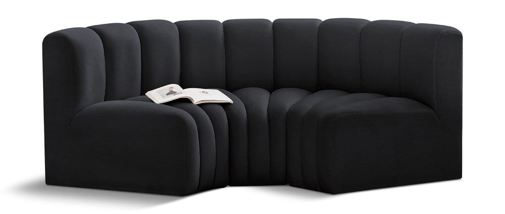 Meridian Furniture - Arc Black Velvet Modular Sofa - 3Pc - 103Black-S3C veiw 1