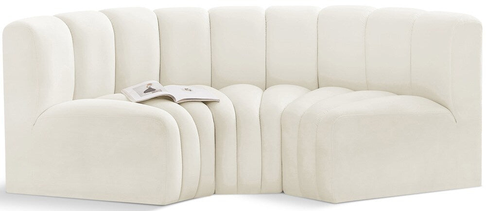 Meridian Furniture - Arc Cream Velvet Modular Sofa - 3Pc - 103Cream-S3C veiw 1