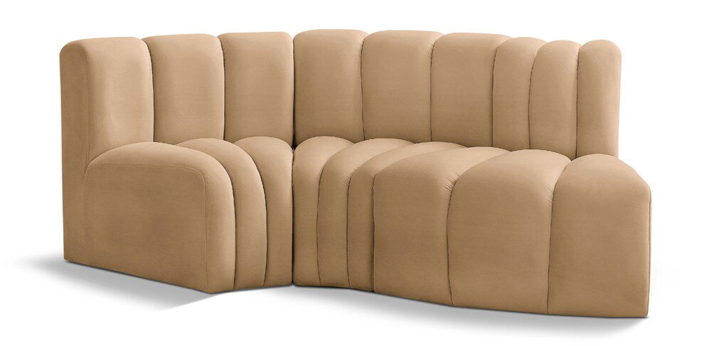Meridian Furniture - Arc Camel Velvet Modular Sofa - 3Pc - 103Camel-S3D veiw 1