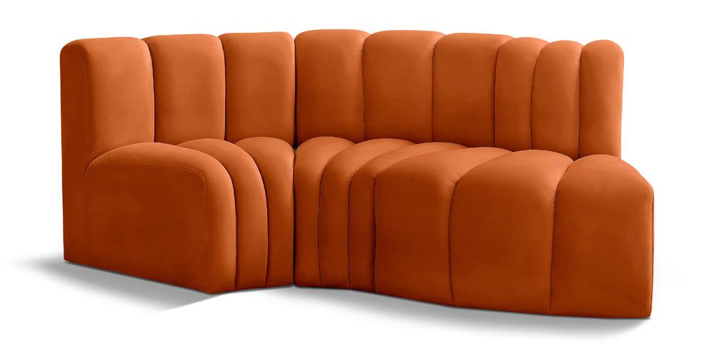 Meridian Furniture - Arc Cognac Velvet Modular Sofa - 3Pc - 103Cognac-S3D veiw 1