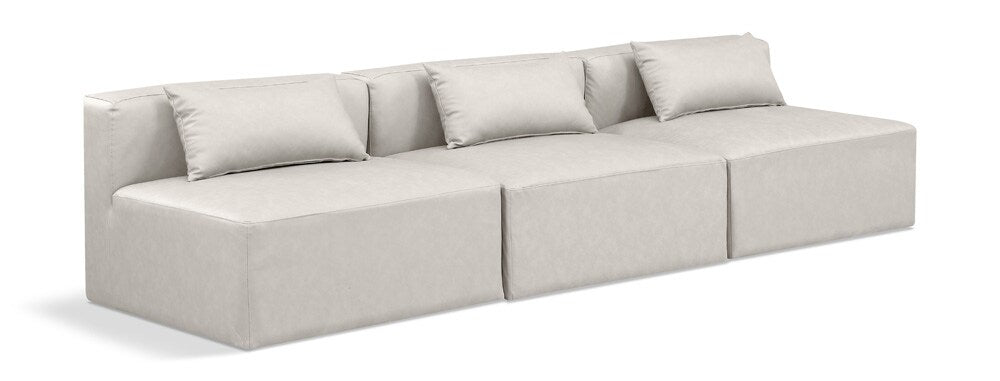 Meridian Furniture - Cube Cream Vegan Leather Modular Sofa - 3Pc - 668Cream-S108A veiw 1