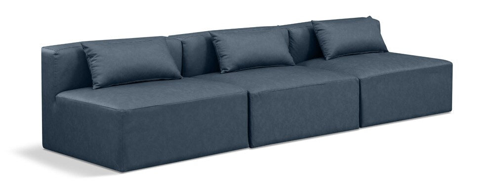 Meridian Furniture - Cube Navy Blue Vegan Leather Modular Sofa - 3Pc - 668Navy-S108A veiw 1