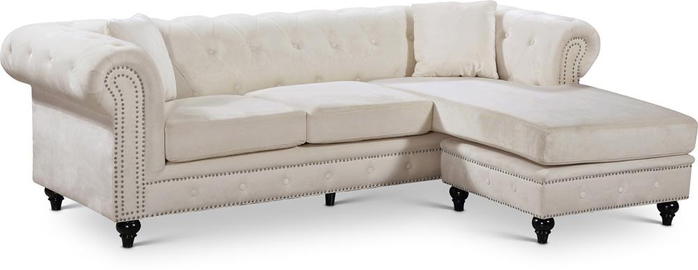 Meridian Furniture - Sabrina Cream Velvet 2pc. Reversible Sectional - 667Cream-Sectional veiw 1