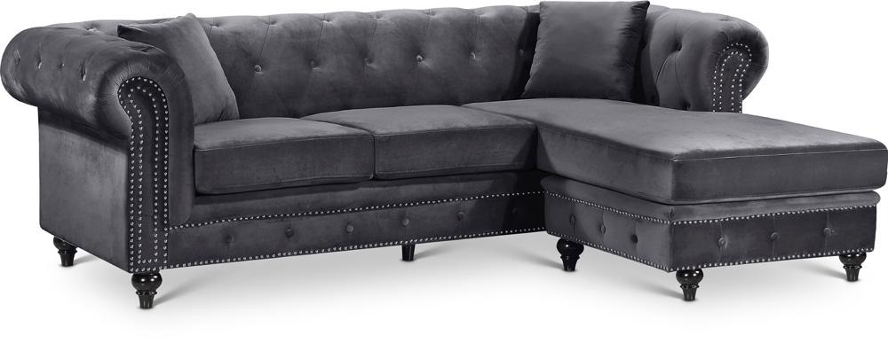 Meridian Furniture - Sabrina Grey Velvet 2pc. Reversible Sectional - 667Grey-Sectional veiw 1