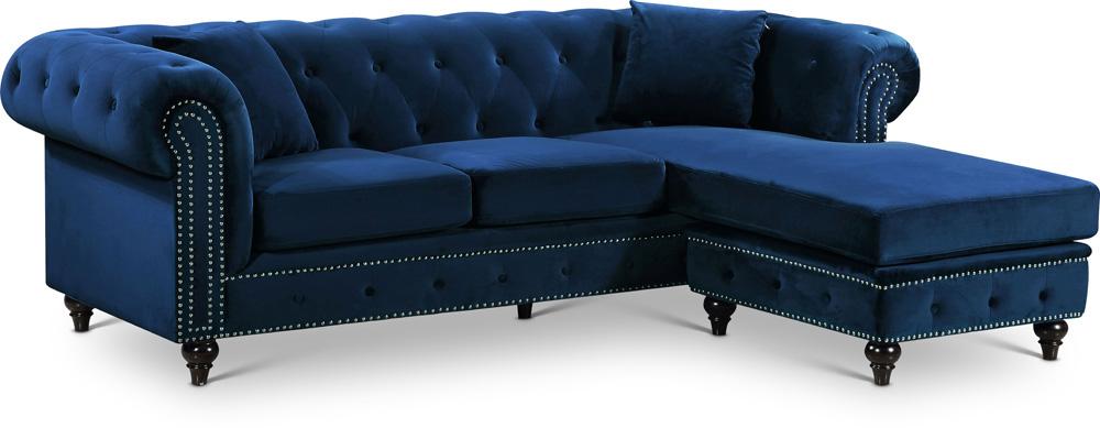 Meridian Furniture - Sabrina Navy Velvet 2pc. Reversible Sectional - 667Navy-Sectional veiw 1