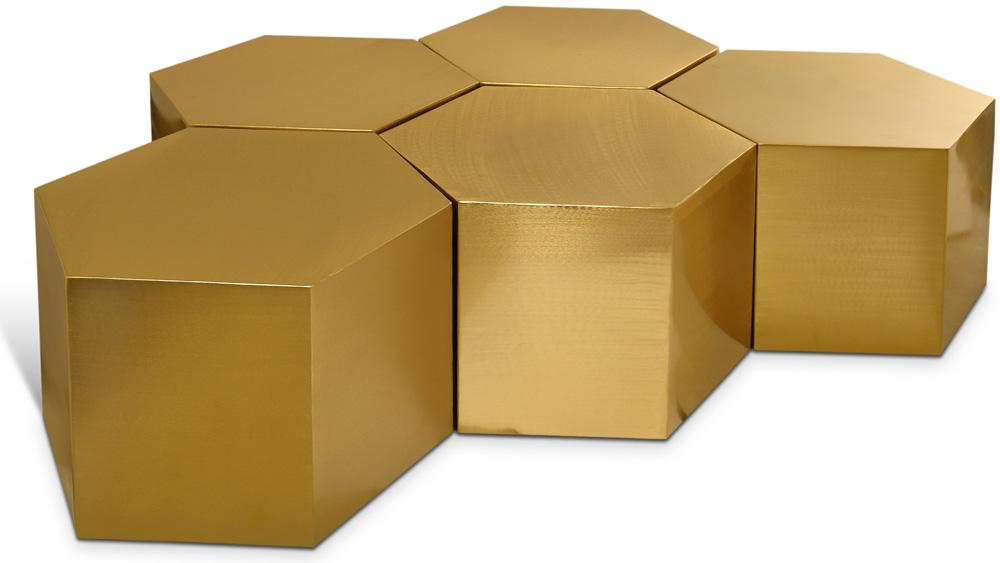 Meridian Furniture - Hexagon Brushed Gold Coffee Table - 5pc - 292-CT-5PC veiw 1