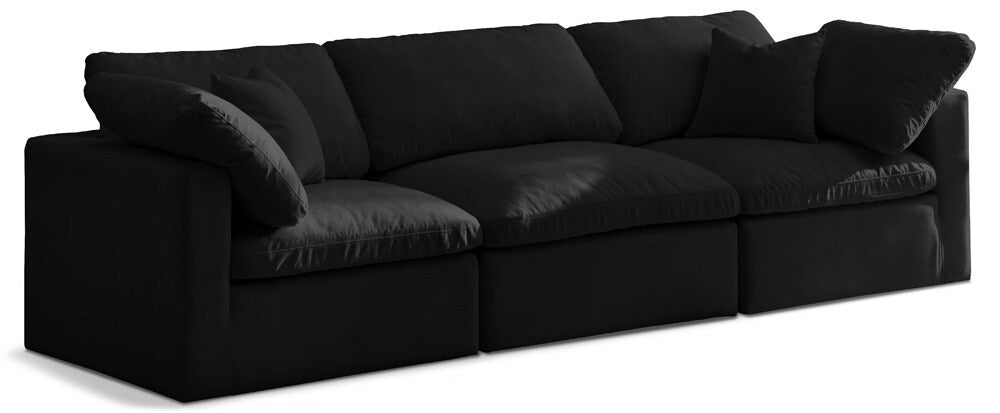 Meridian Furniture - Plush Black Velvet Standard Comfort Modular Sofa - 3Pc - 602Black-S105 veiw 1