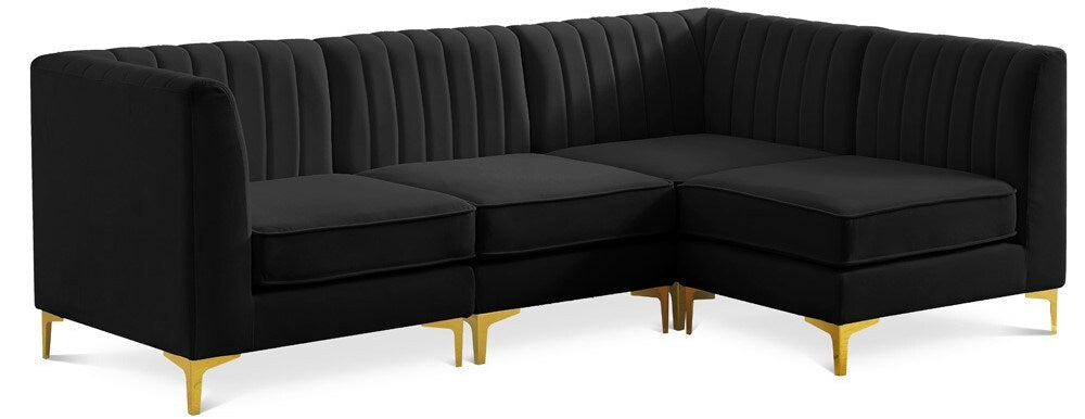 Meridian Furniture - Alina Black Velvet Modular Sectional - 4Pc - 604Black-Sec4A veiw 1