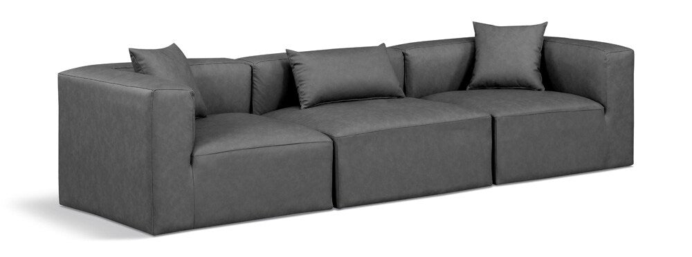 Meridian Furniture - Cube Charcoal Grey Vegan Leather Modular Sofa - 3Pc - 668Grey-S108B veiw 1