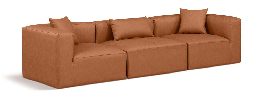 Meridian Furniture - Cube Cognac Vegan Leather Modular Sofa - 3Pc - 668Cognac-S108B veiw 1