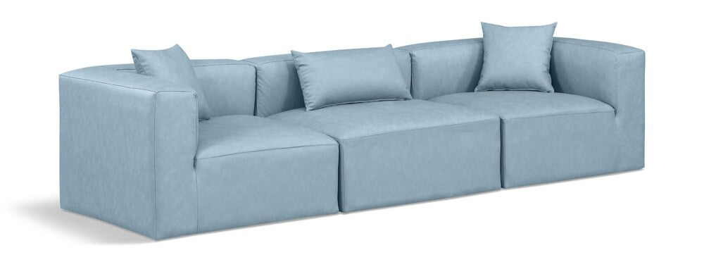 Meridian Furniture - Cube Light Blue Vegan Leather Modular Sofa - 3Pc - 668LtBlu-S108B veiw 1