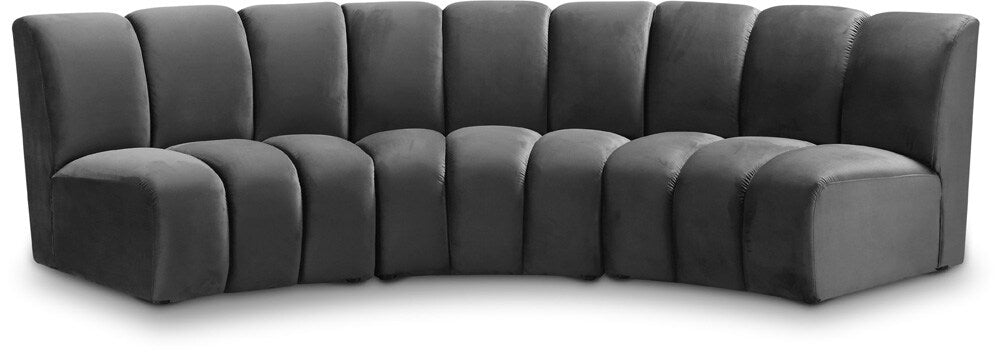 Meridian Furniture - Infinity Grey Velvet 3pc. Modular Sectional - 638Grey-3PC veiw 1