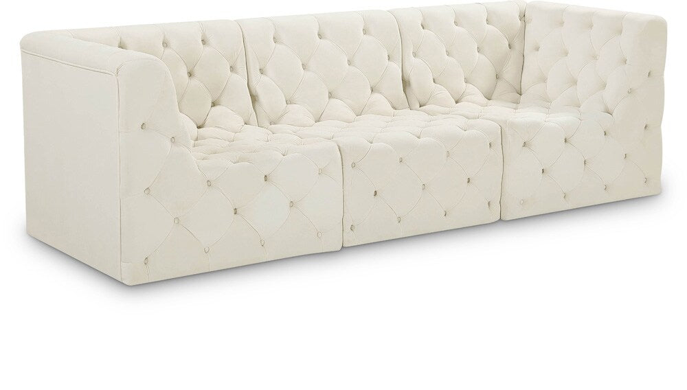 Meridian Furniture - Tuft Cream Velvet Modular Sofa - 3Pc - 680Cream-S99 veiw 1