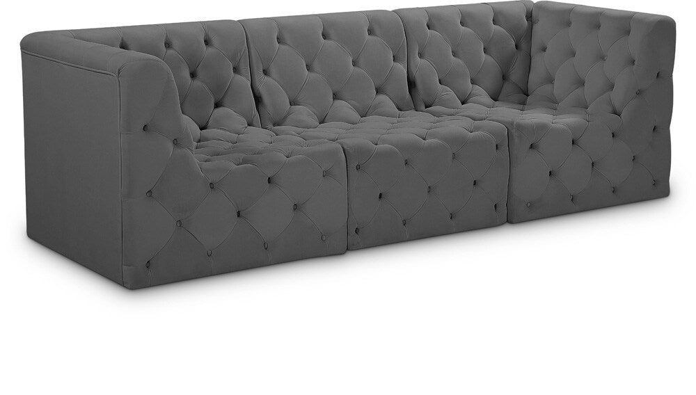 Meridian Furniture - Tuft Grey Velvet Modular Sofa - 3Pc - 680Grey-S99 veiw 1