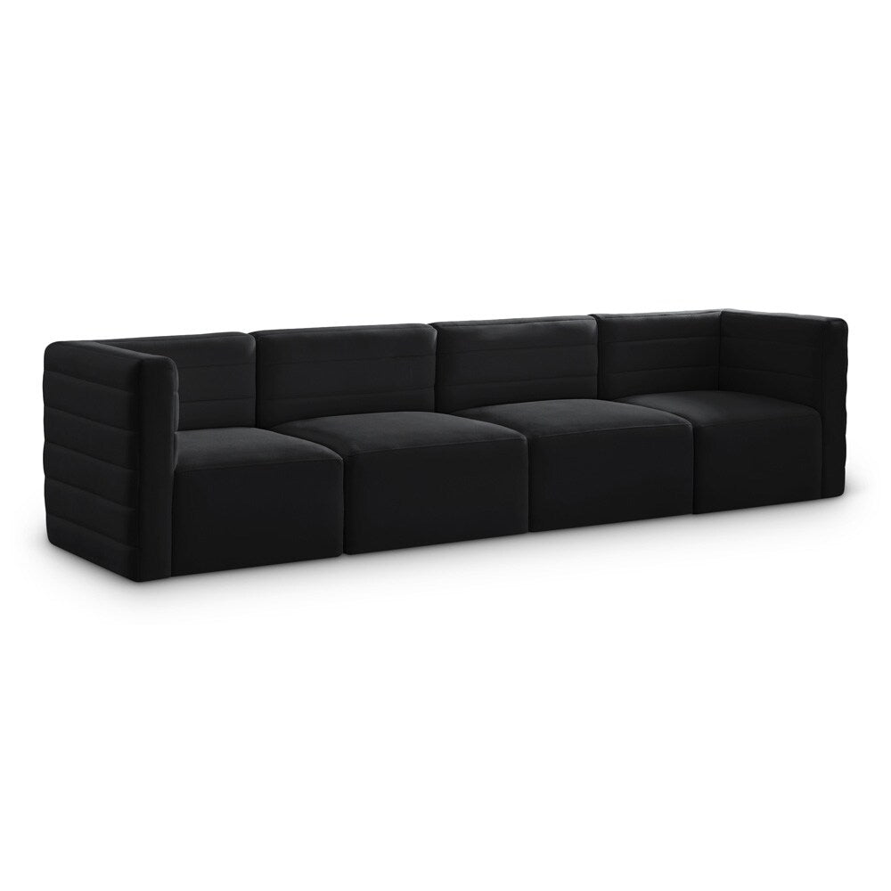 Meridian Furniture - Quincy Black Velvet Modular Sofa - 4Pc - 677Black-S126 veiw 1