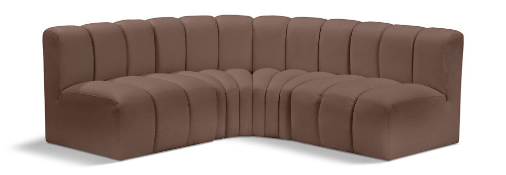 Meridian Furniture - Arc Brown Vegan Leather Modular Sofa - 4Pc - 101Brown-S4B veiw 1