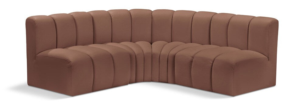 Meridian Furniture - Arc Cognac Vegan Leather Modular Sofa - 4Pc - 101Cognac-S4B veiw 1