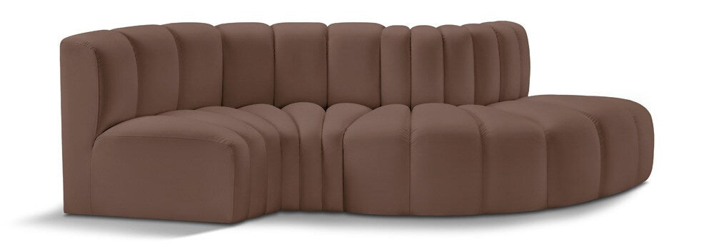 Meridian Furniture - Arc Brown Vegan Leather Modular Sofa - 4Pc - 101Brown-S4D veiw 1