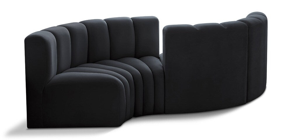 Meridian Furniture - Arc Black Velvet Modular Sofa - 4Pc - 103Black-S4F veiw 1