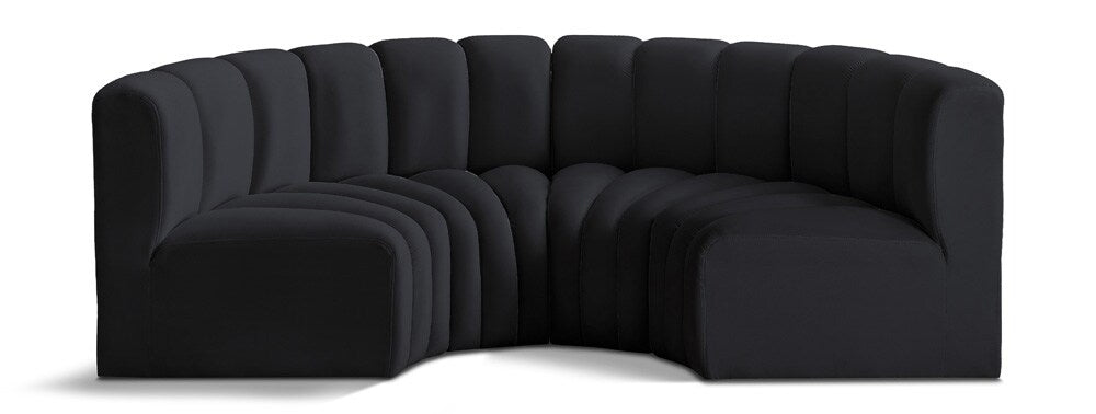 Meridian Furniture - Arc Black Velvet Modular Sofa - 4Pc - 103Black-S4C veiw 1