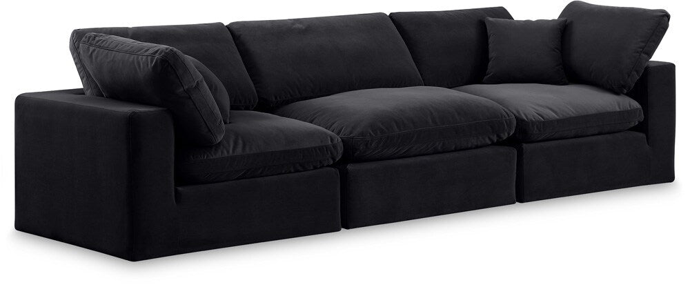 Meridian Furniture - Comfy Black Velvet Modular Sofa - 3Pc - 189Black-S119 veiw 1