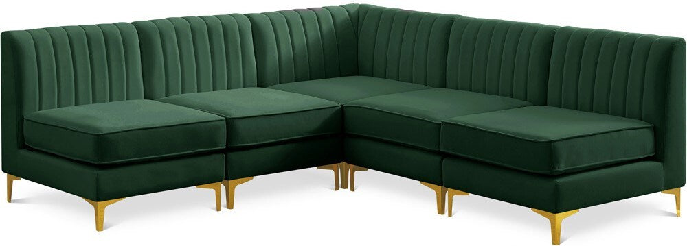 Meridian Furniture - Alina Green Velvet Modular Sectional - 5Pc - 604Green-Sec5A veiw 1