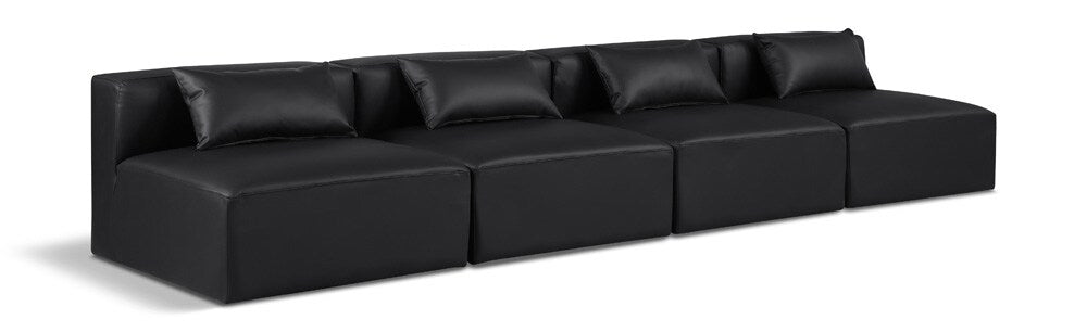 Meridian Furniture - Cube Black Vegan Leather Modular Sofa - 4Pc - 668Black-S144A veiw 1