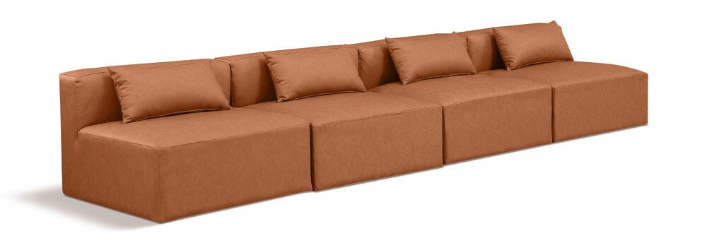 Meridian Furniture - Cube Cognac Vegan Leather Modular Sofa - 4Pc - 668Cognac-S144A veiw 1
