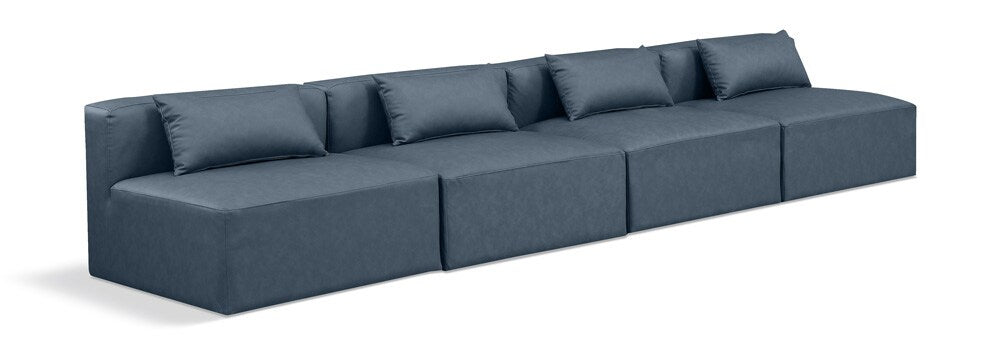 Meridian Furniture - Cube Navy Blue Vegan Leather Modular Sofa - 4Pc - 668Navy-S144A veiw 1