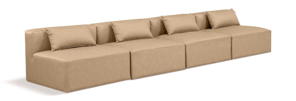 Meridian Furniture - Cube Tan Vegan Leather Modular Sofa - 4Pc - 668Tan-S144A veiw 1