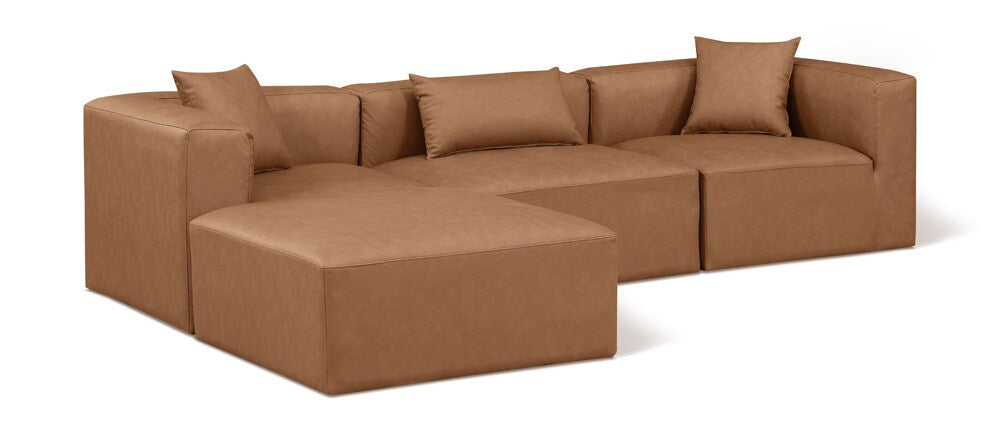 Meridian Furniture - Cube Brown Vegan Leather Modular Sectional - 4Pc - 668Brown-Sec4A veiw 1