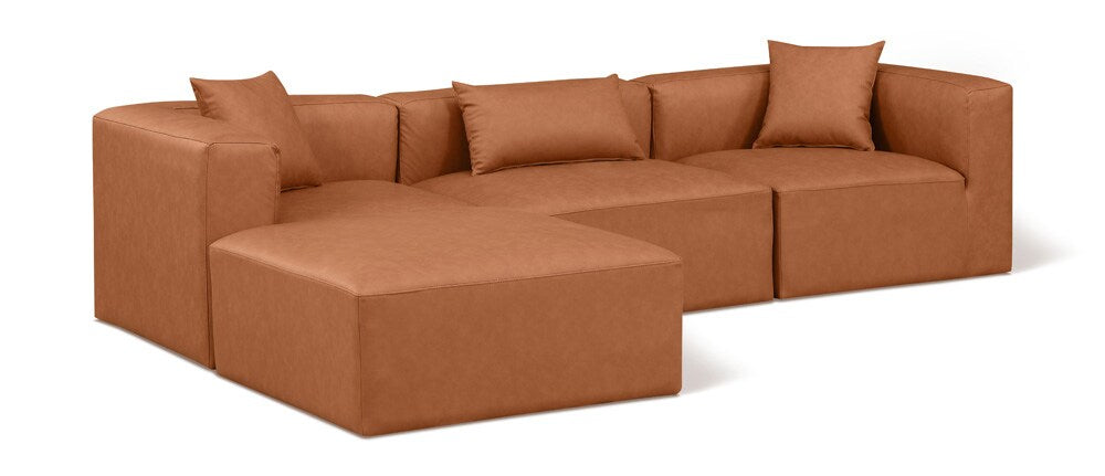 Meridian Furniture - Cube Cognac Vegan Leather Modular Sectional - 4Pc - 668Cognac-Sec4A veiw 1